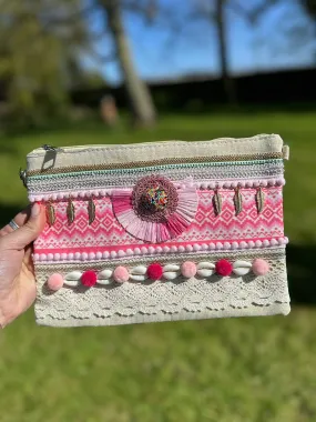 Stone Gold Shimmer Embellished Shell Clutch Bag