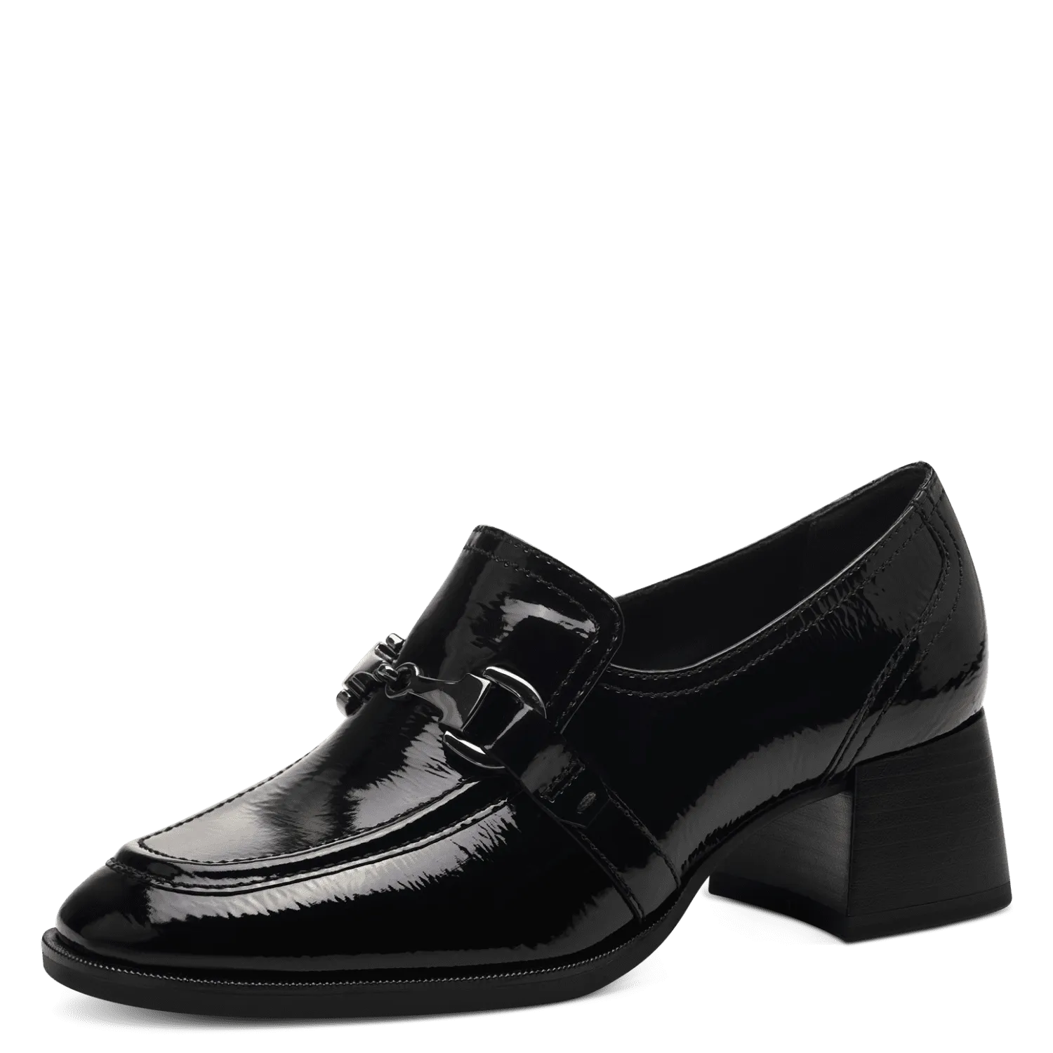 Tamaris Black Patent Heeled Loafers