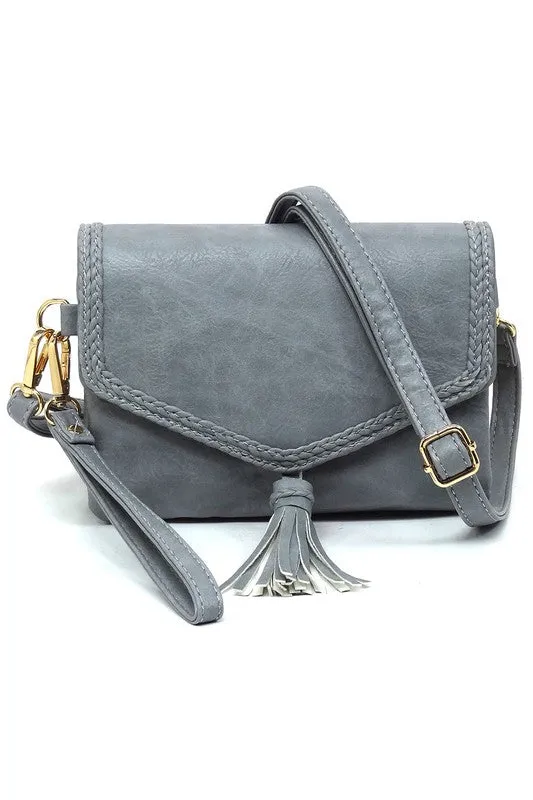 Tassel Flap Envelope Clutch Crossbody Bag