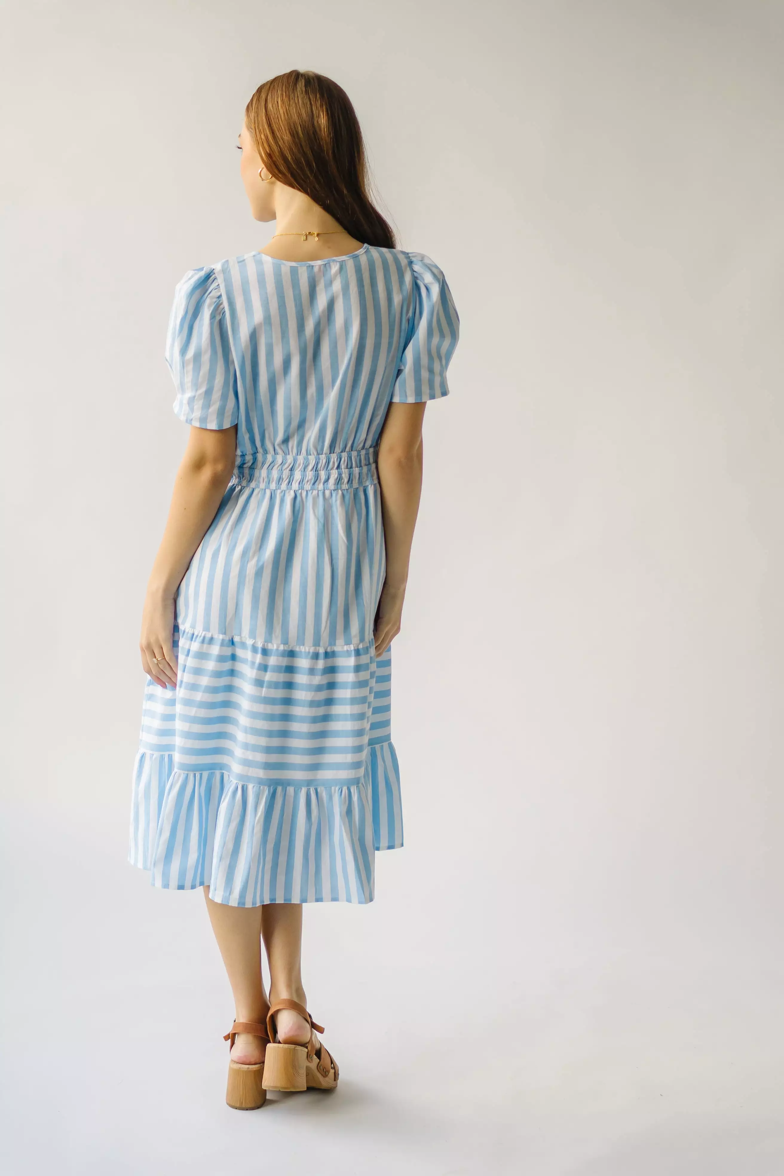 The Breinholt Tiered Dress in Blue Stripe