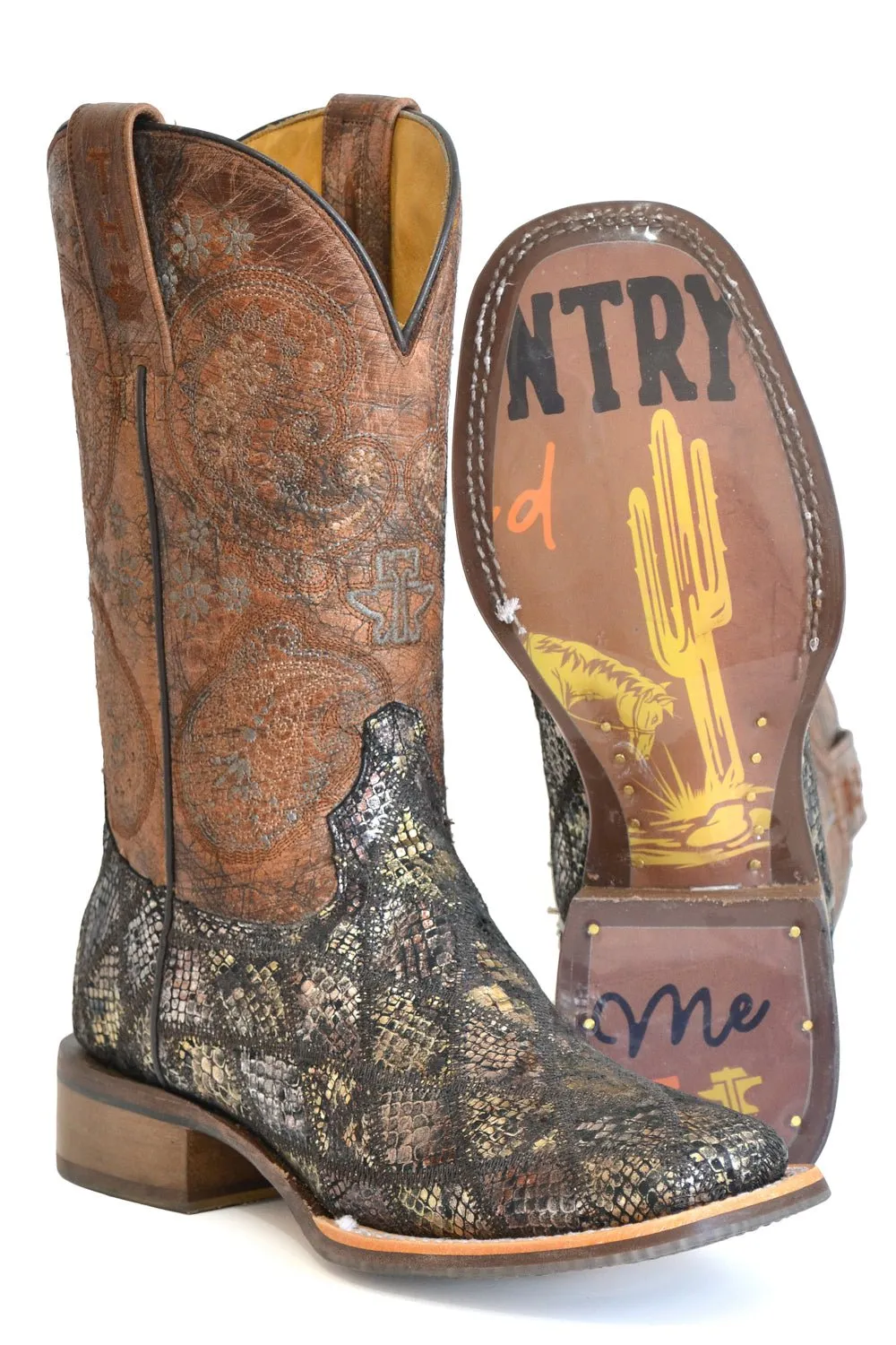 Tin Haul Womens Paisley Python Multi-Color Leather Cowboy Boots