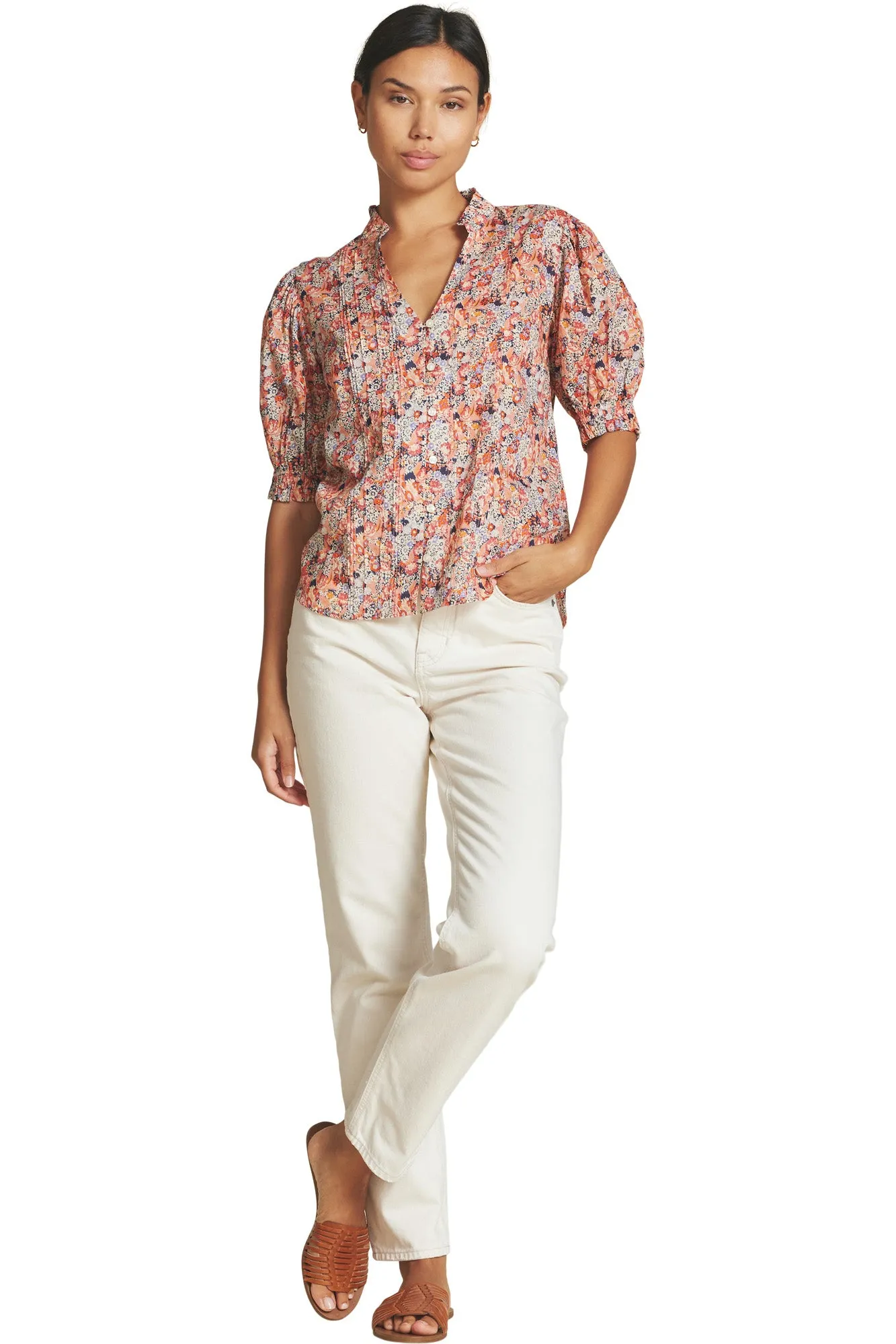 Trovata Birds of Paradise Eliza Blouse in Vino Daisies