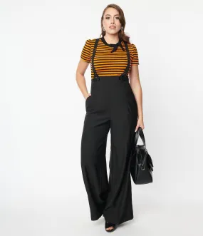 Unique Vintage 1930s Black High Waist Suspender Pants