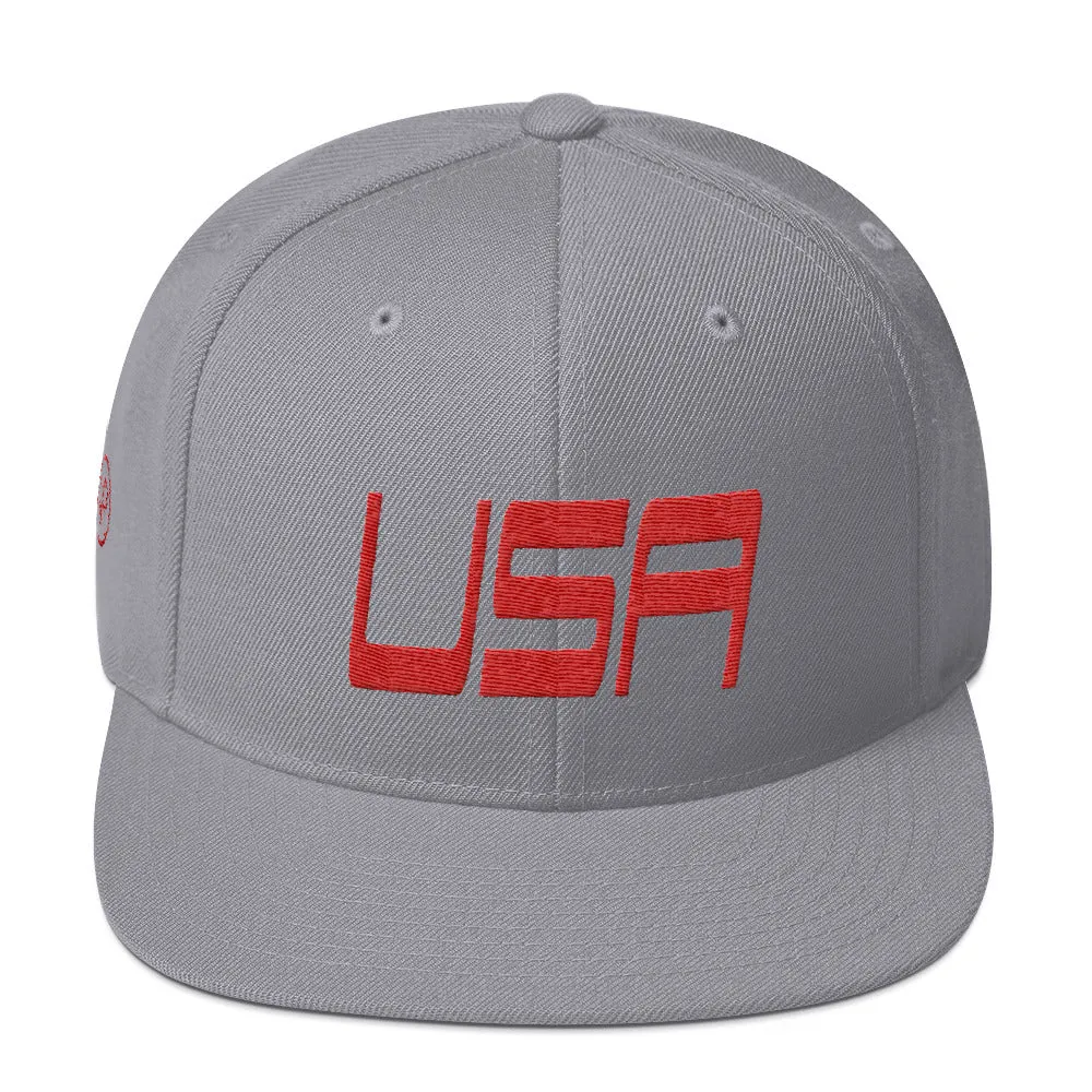 USA Designs - Embroidered Flat Brim, Snapback Hat - USA