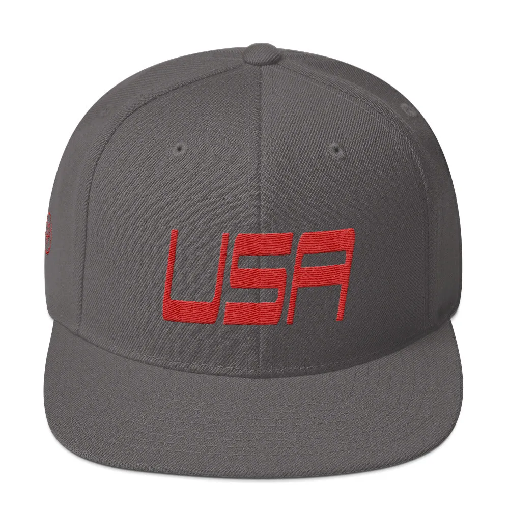 USA Designs - Embroidered Flat Brim, Snapback Hat - USA