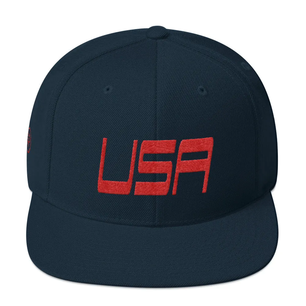 USA Designs - Embroidered Flat Brim, Snapback Hat - USA