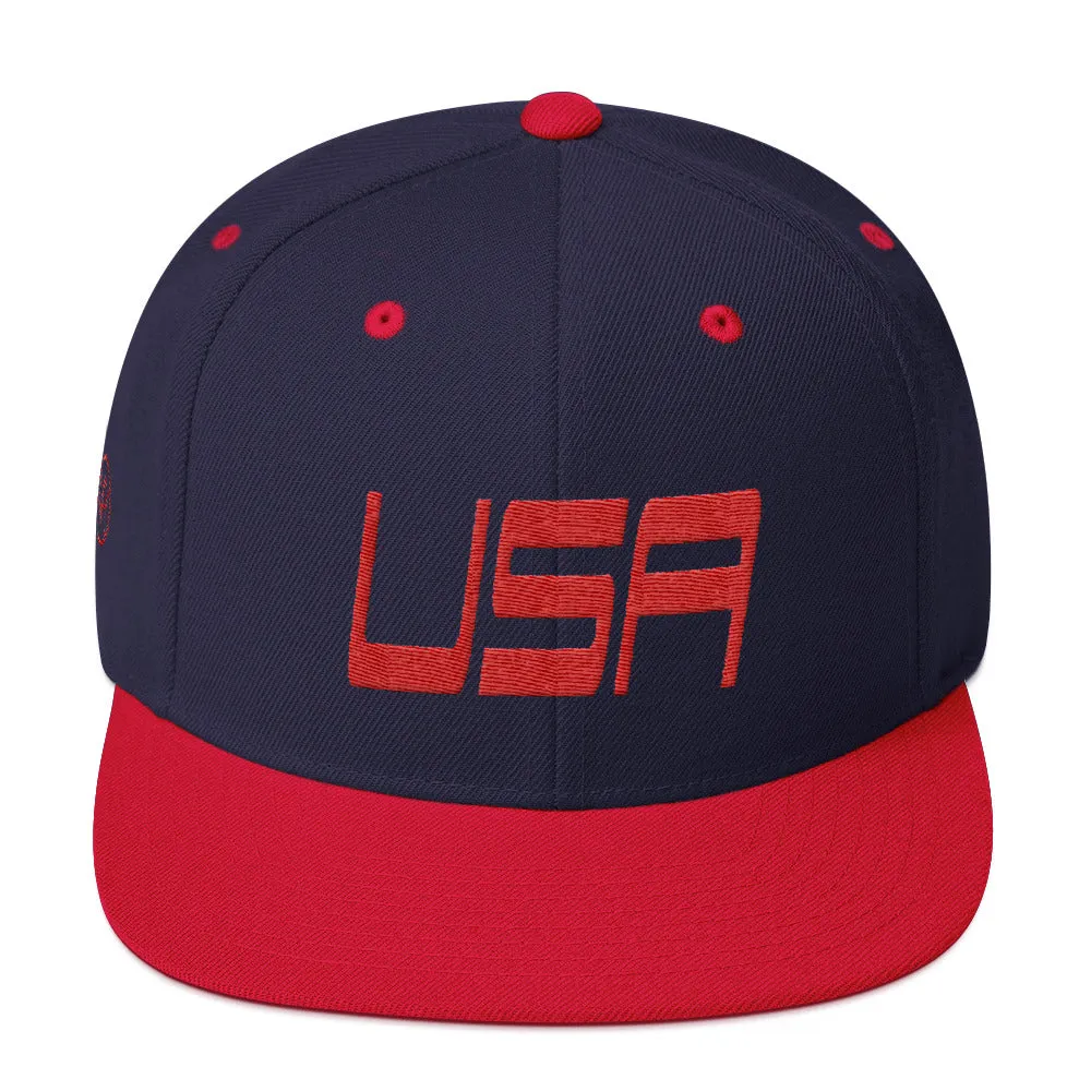 USA Designs - Embroidered Flat Brim, Snapback Hat - USA