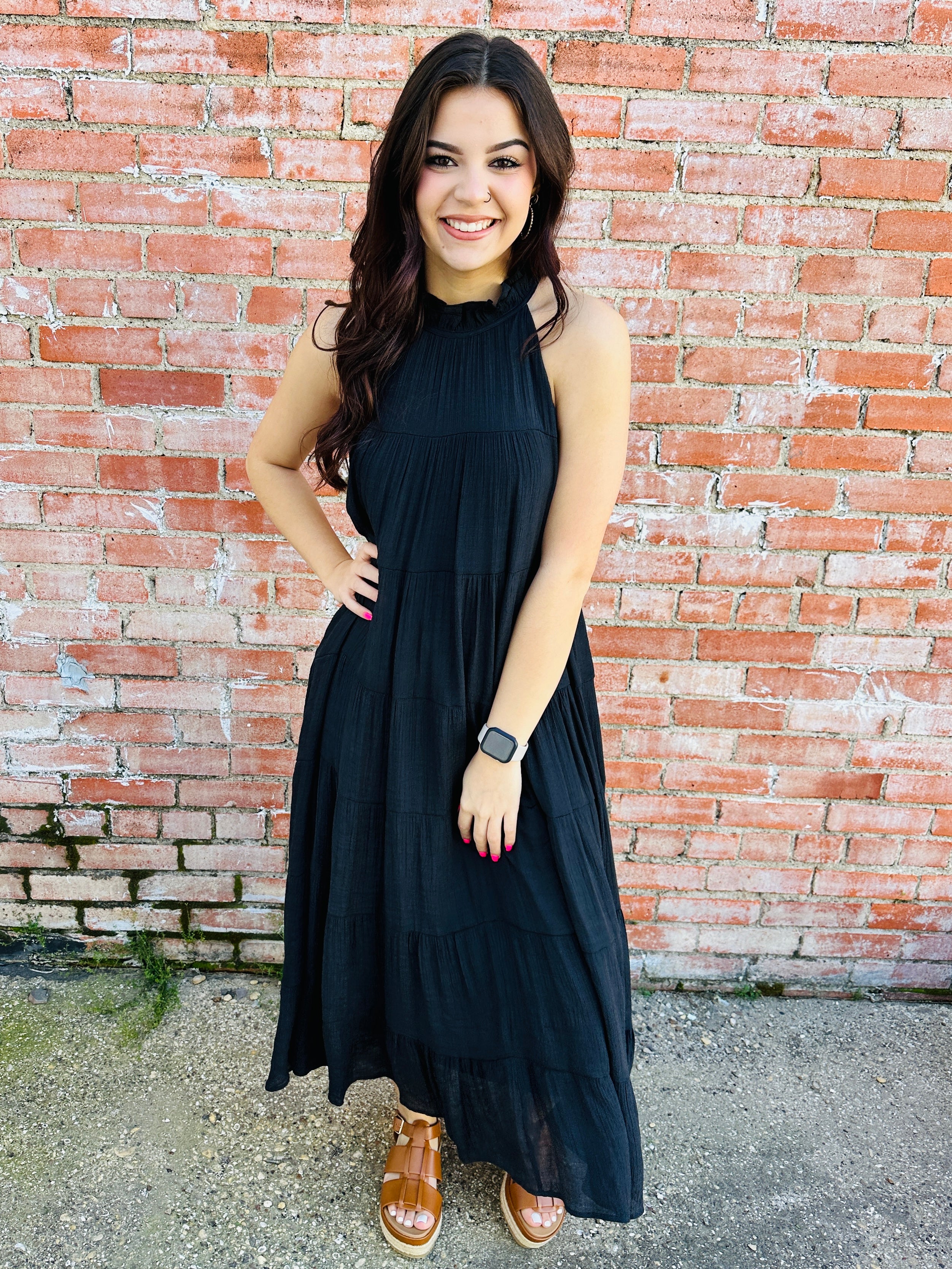 While We Wait Tiered Maxi Dress  Black