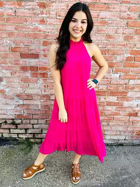 While We Wait Tiered Maxi Dress  Hot Pink