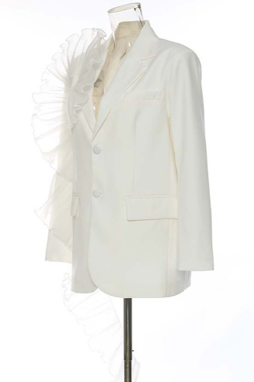 White Tulle Crepe Detail Jacket