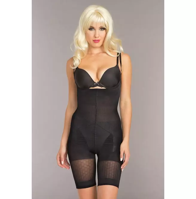 Women's Black Spaghetti Straps Mid-Thigh Bodysuit Shapewear