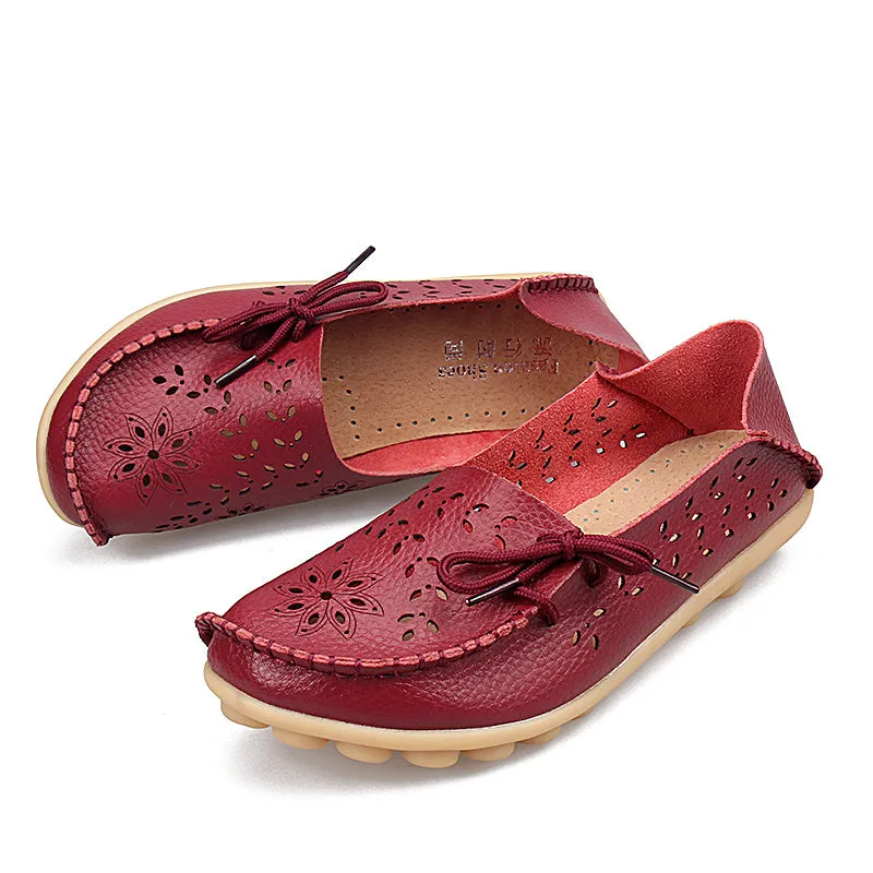 Women's Leather Loafers - Hollow