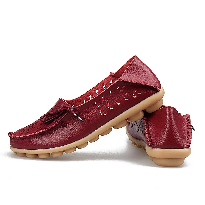 Women's Leather Loafers - Hollow