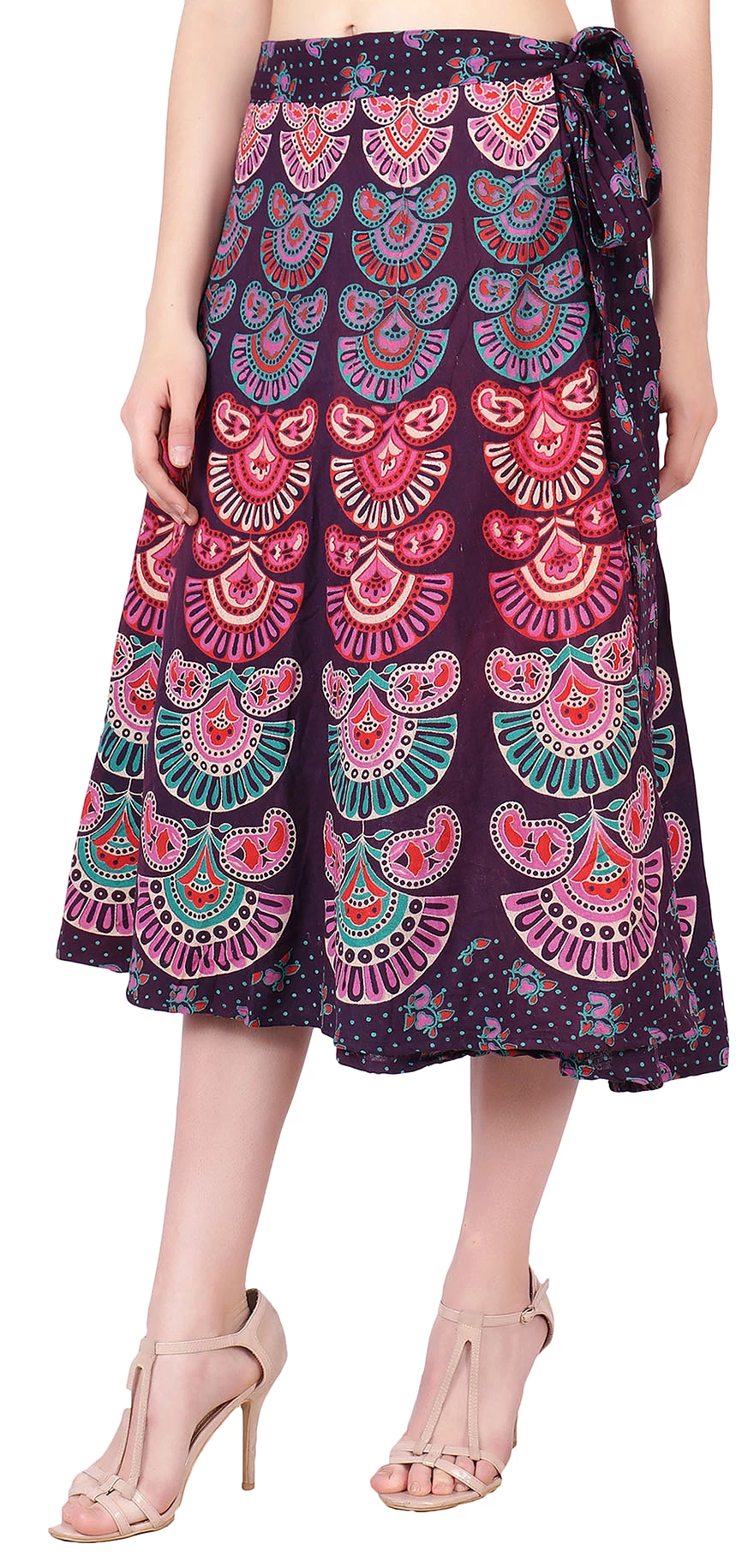 Women's Long Block Printed Wrap Skirt (Purple, One Size)