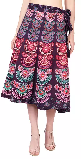 Women's Long Block Printed Wrap Skirt (Purple, One Size)