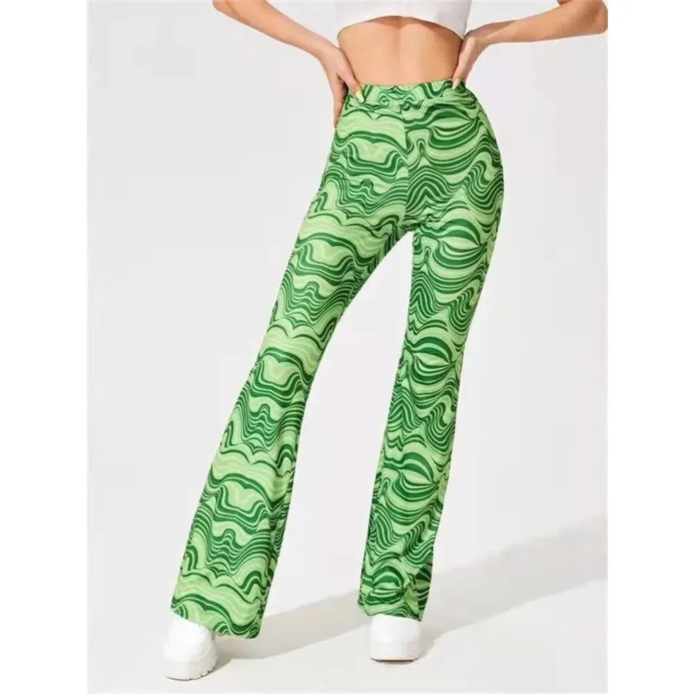 Women's Striped Print High Waist Sportswear Long Flare Pants