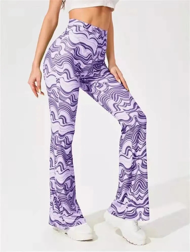 Women's Striped Print High Waist Sportswear Long Flare Pants