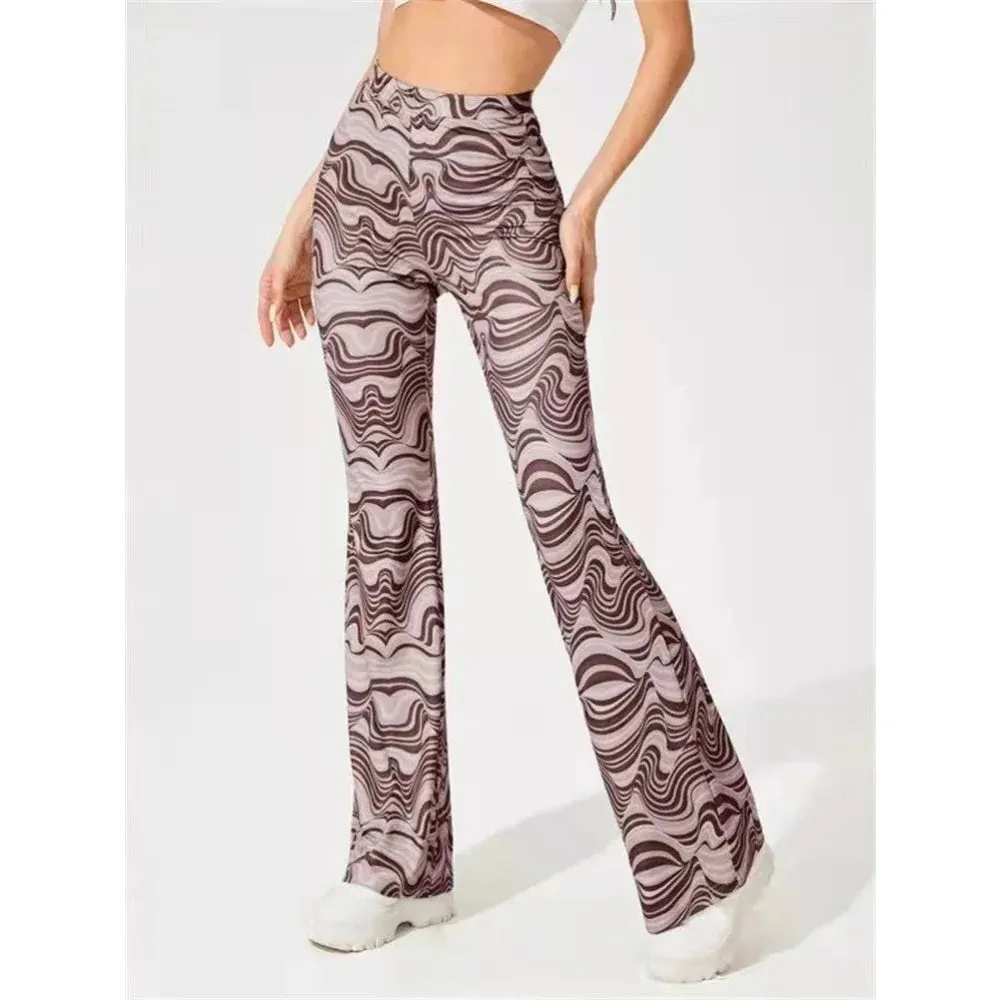 Women's Striped Print High Waist Sportswear Long Flare Pants