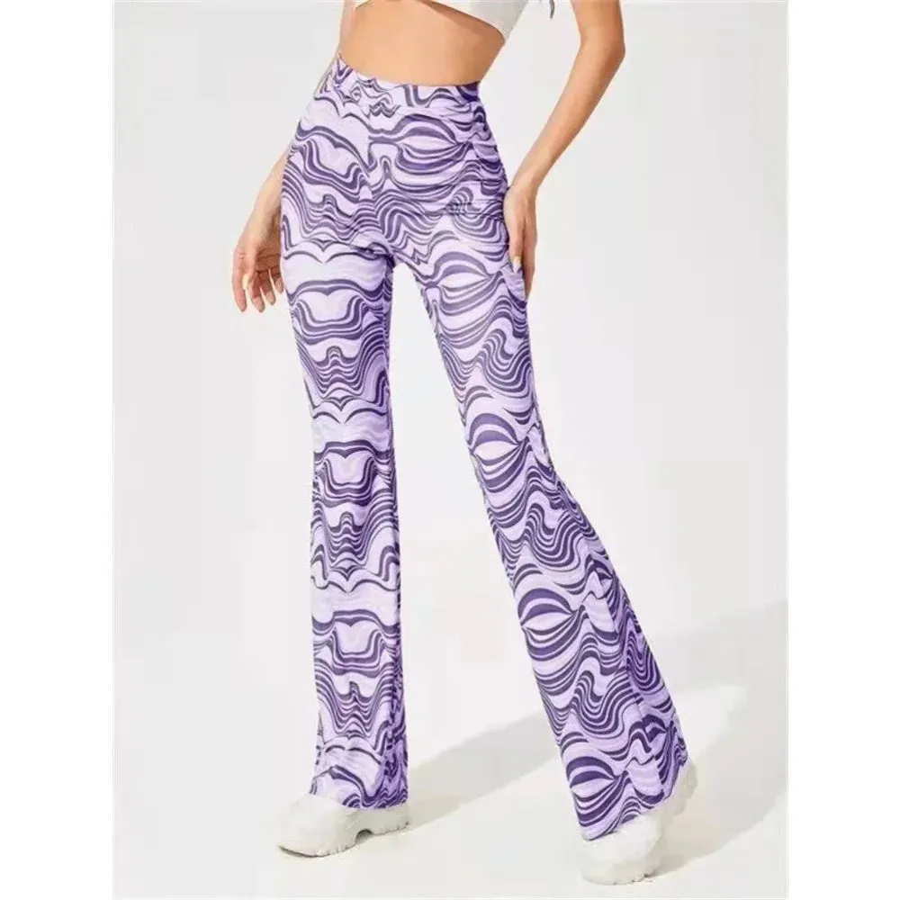 Women's Striped Print High Waist Sportswear Long Flare Pants