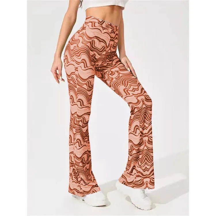 Women's Striped Print High Waist Sportswear Long Flare Pants