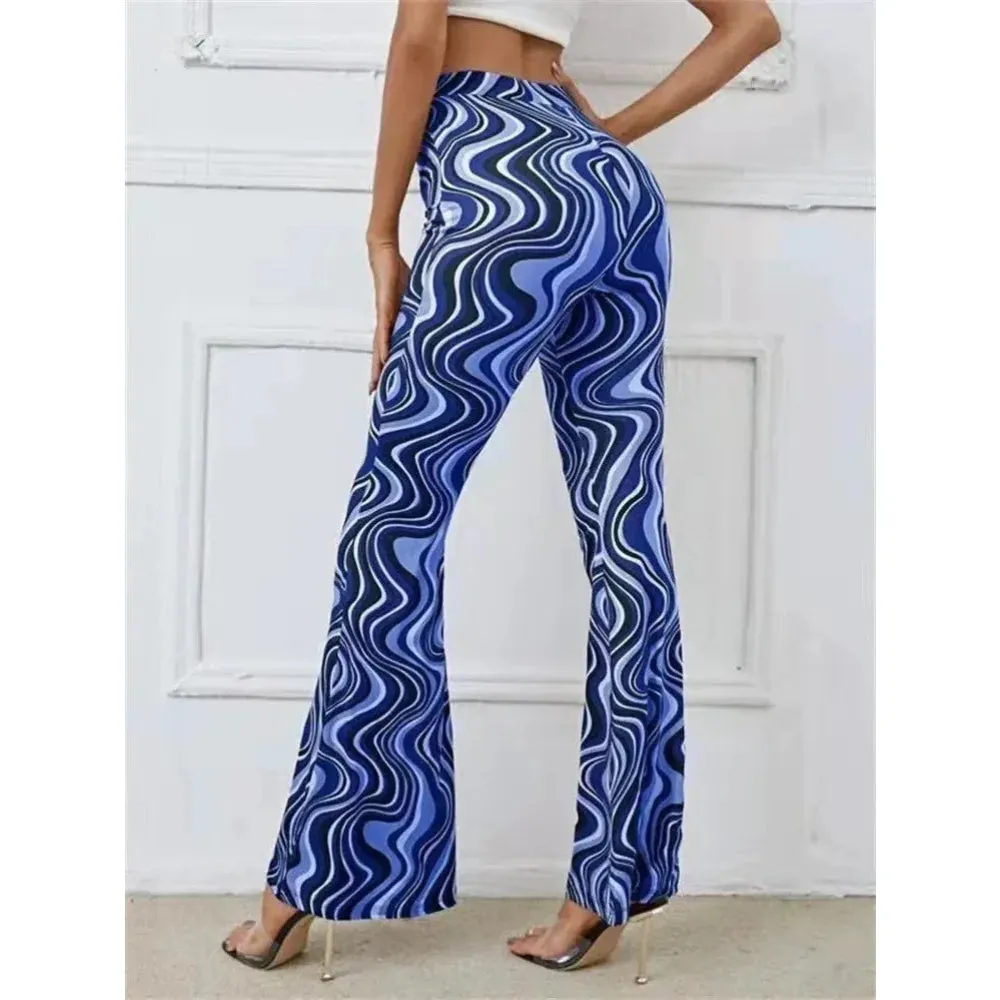 Women's Striped Print High Waist Sportswear Long Flare Pants