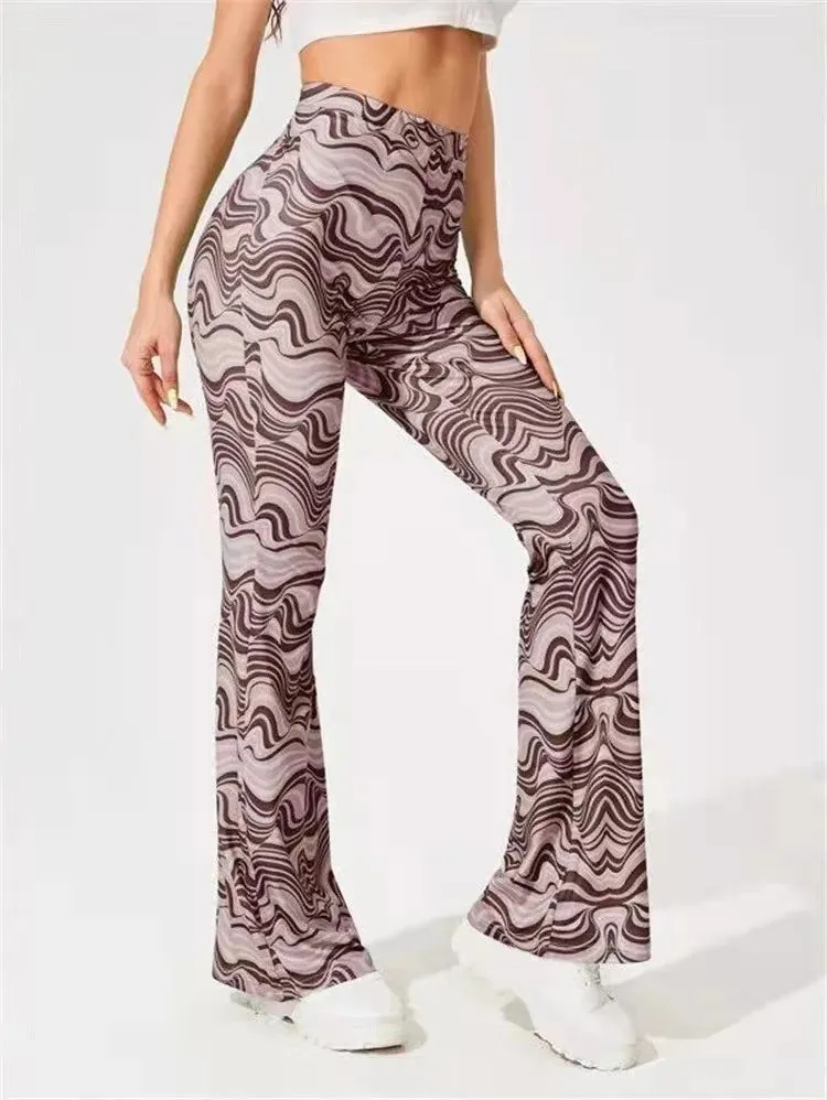 Women's Striped Print High Waist Sportswear Long Flare Pants