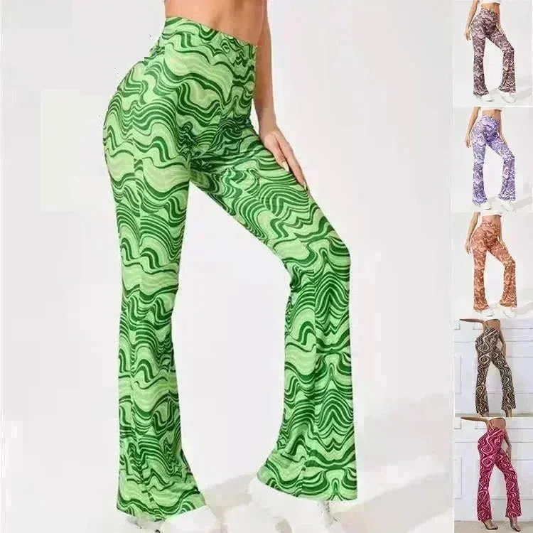 Women's Striped Print High Waist Sportswear Long Flare Pants