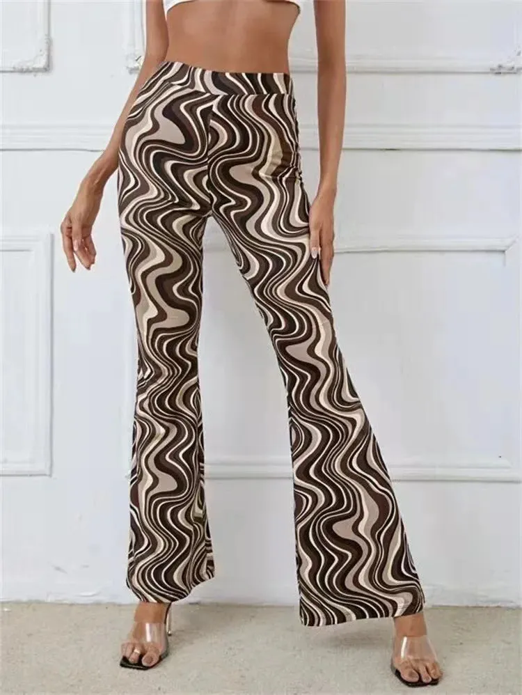 Women's Striped Print High Waist Sportswear Long Flare Pants